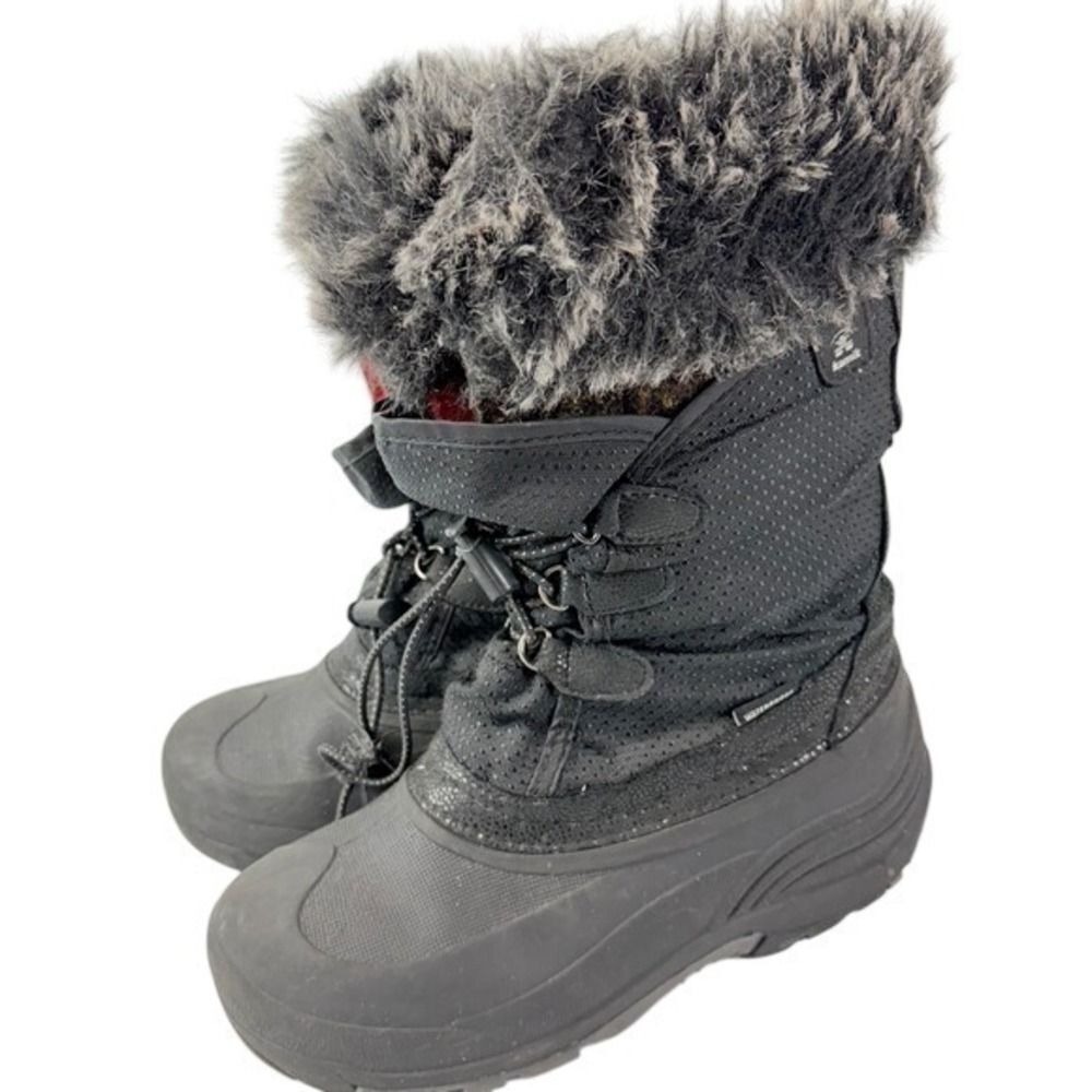 Kamik Big Kids Size 4 Black Winter Snow Boots Faux Fur Lace Up FLAWED